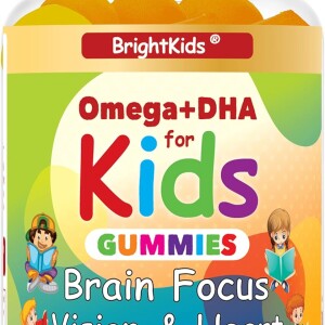 Omega+DHA Gummies for Kids & Teens, Brain Gummies for Memory and Focus, Omega 3 for Kids Supports Vision, Heart Health,