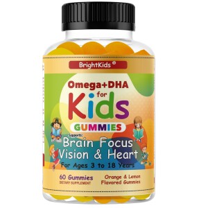 Omega+DHA Gummies for Kids & Teens, Brain Gummies for Memory and Focus, Omega 3 for Kids Supports Vision, Heart Health,
